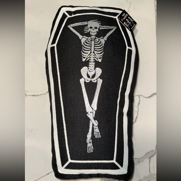 Silver Glitter Skeleton Coffin Pillow